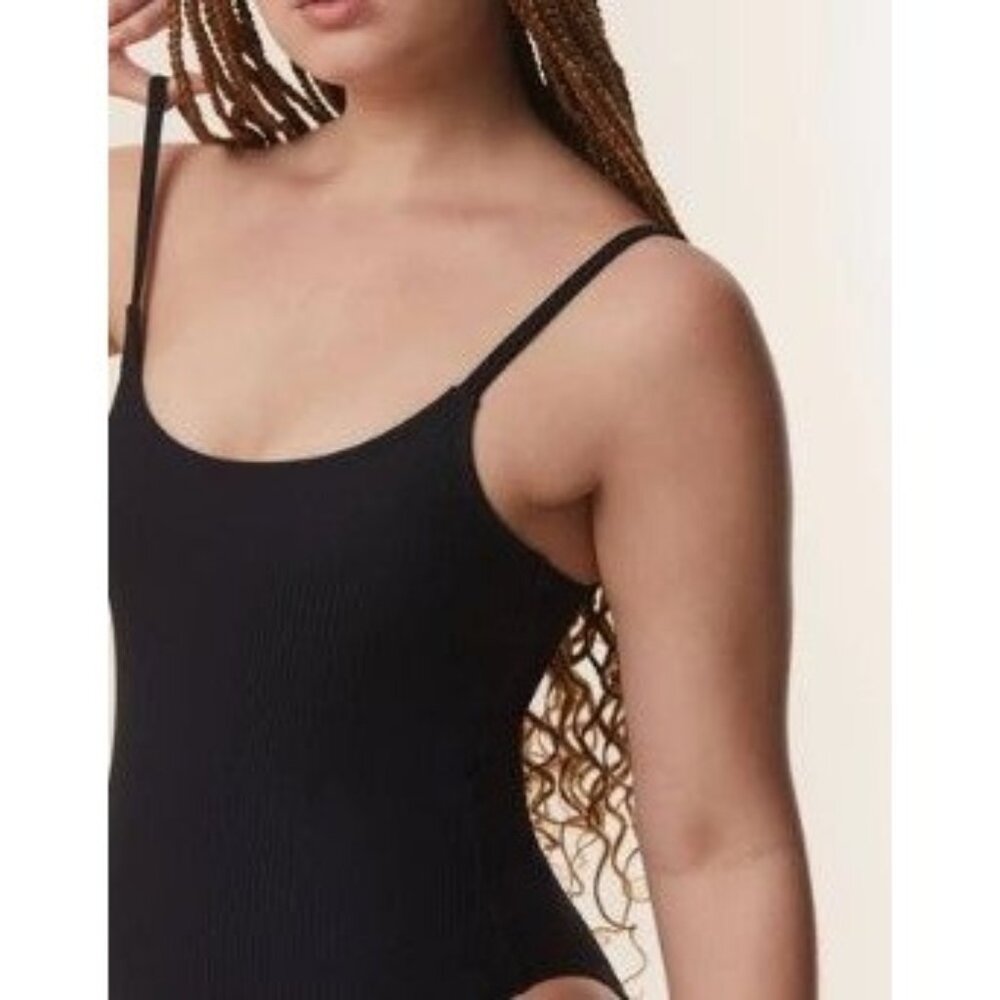 Andie Swim The Amalfi Rib Black Medium Long Torso One Piece Swimsuit High Cut